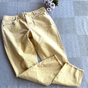 LOFT Sunshine Kissed Yellow Curvy Skinny Crop Frayed Hems 5 Pocket Denim Jean